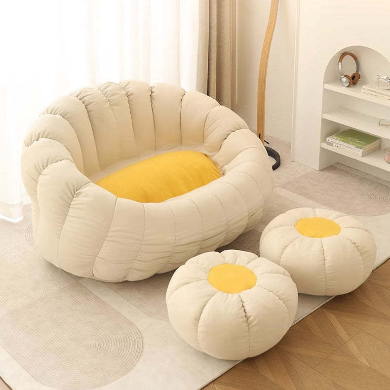 Nordic Snowflake Fleece Flower Sofa Footrest — Without Footrest / Beige & Yellow