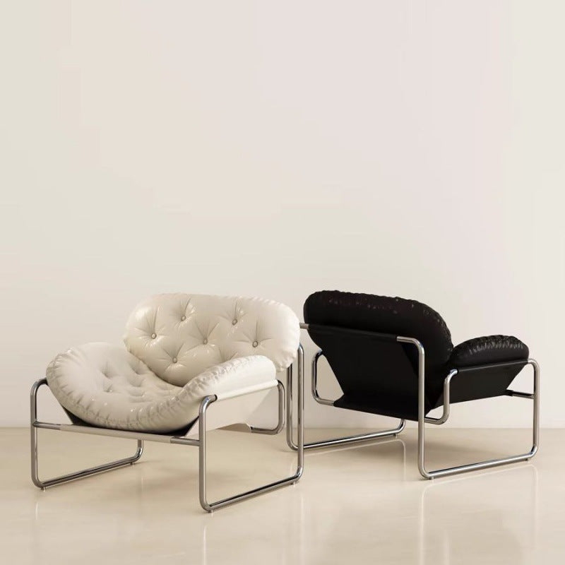Retro Leather Fabric Steel Cloud Accent Chair — Without Footrest / Black