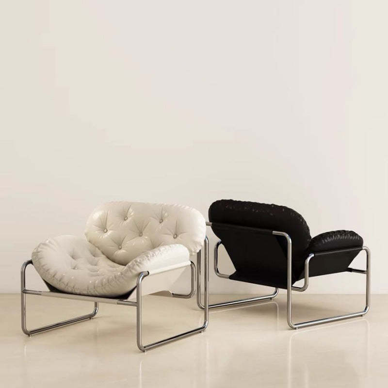 Retro Leather Fabric Steel Cloud Accent Chair — Without Footrest / Black