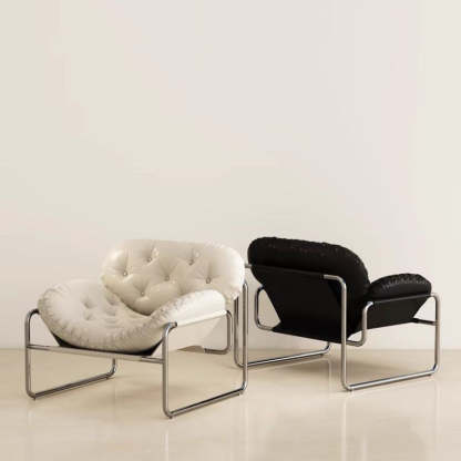 Retro Leather Fabric Steel Cloud Accent Chair — Without Footrest / Black