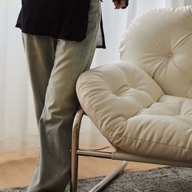 Retro Leather Fabric Steel Cloud Accent Chair