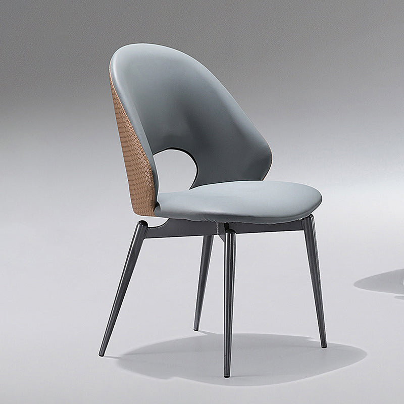 Minimalist Weaving Leather Hollow Elliptical Dining Chair — Brown