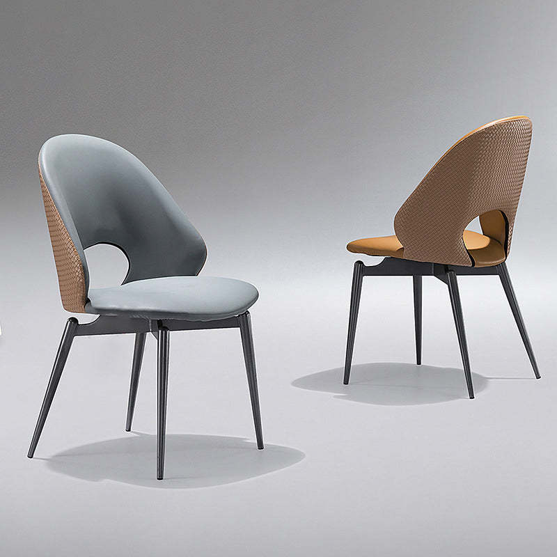 Minimalist Weaving Leather Hollow Elliptical Dining Chair — Gray