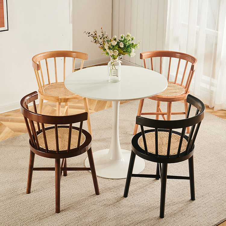 Nordic Woven Rattan Rubberwood Dining Chair — Cherry Wood Color