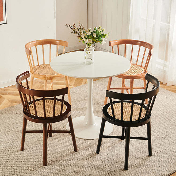 Nordic Woven Rattan Rubberwood Dining Chair — Cherry Wood Color