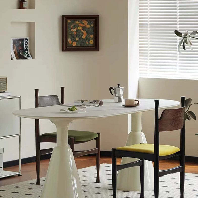 French Rubberwood Velvet Cow Horn Dining Chair