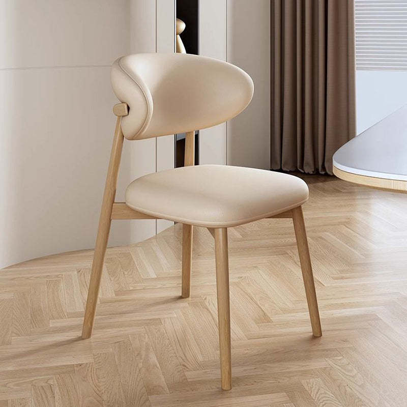 Scandinavian Microfiber Leather Curved Square Dining Chair — Wood Color / Light Gray