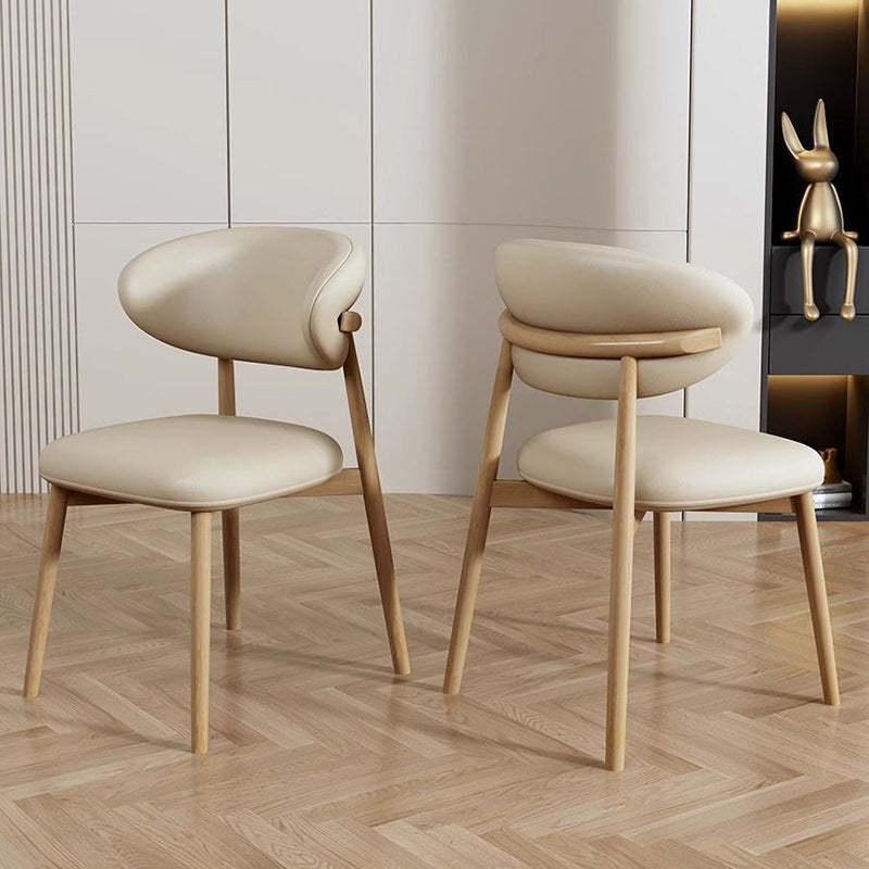 Scandinavian Microfiber Leather Curved Square Dining Chair — Wood Color / Beige