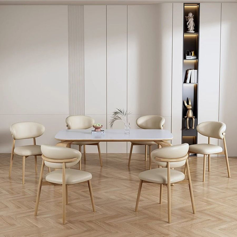 Scandinavian Microfiber Leather Curved Square Dining Chair