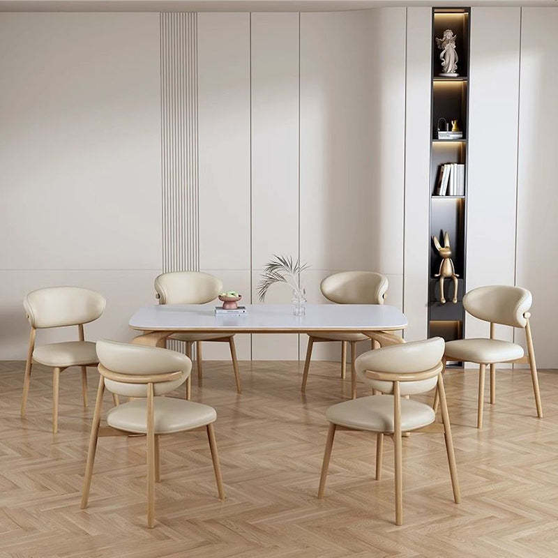 Scandinavian Microfiber Leather Curved Square Dining Chair