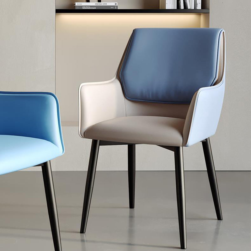 Scandinavian Microfiber Leather Steel Dining Chair — Blue & Beige