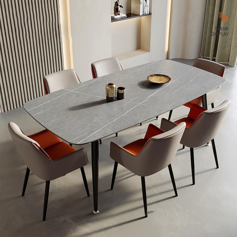 Scandinavian Microfiber Leather Steel Dining Chair — Gray & Blue