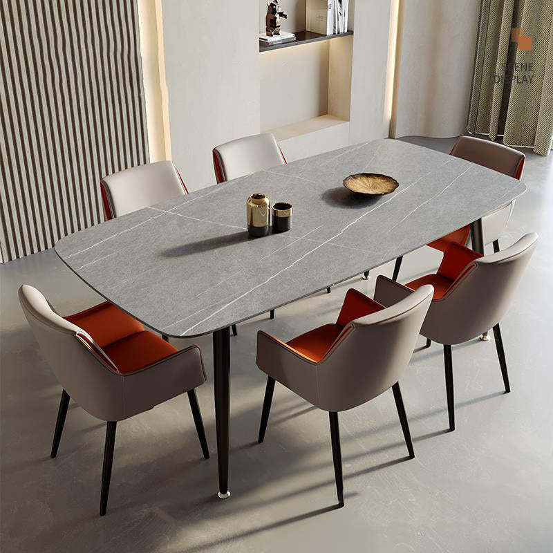 Scandinavian Microfiber Leather Steel Dining Chair — Gray & Blue