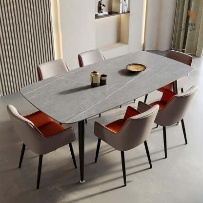 Scandinavian Microfiber Leather Steel Dining Chair — Gray & Blue