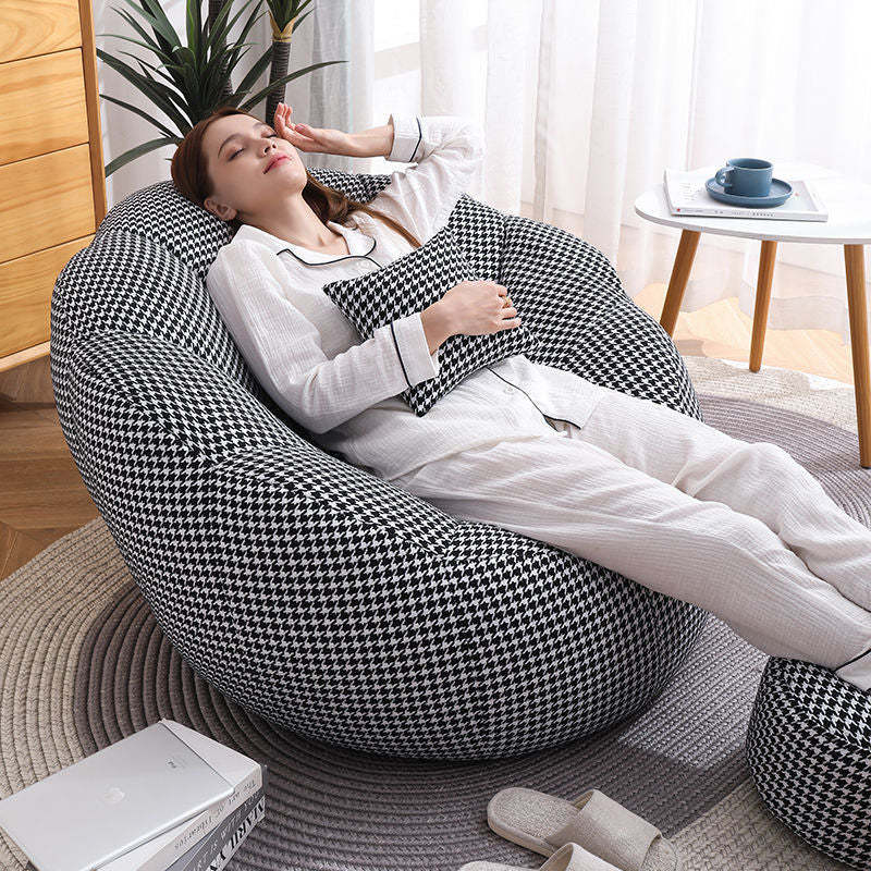 Cotton Particle Petal Lazy Round Sofa — Yellow & Dark Gray