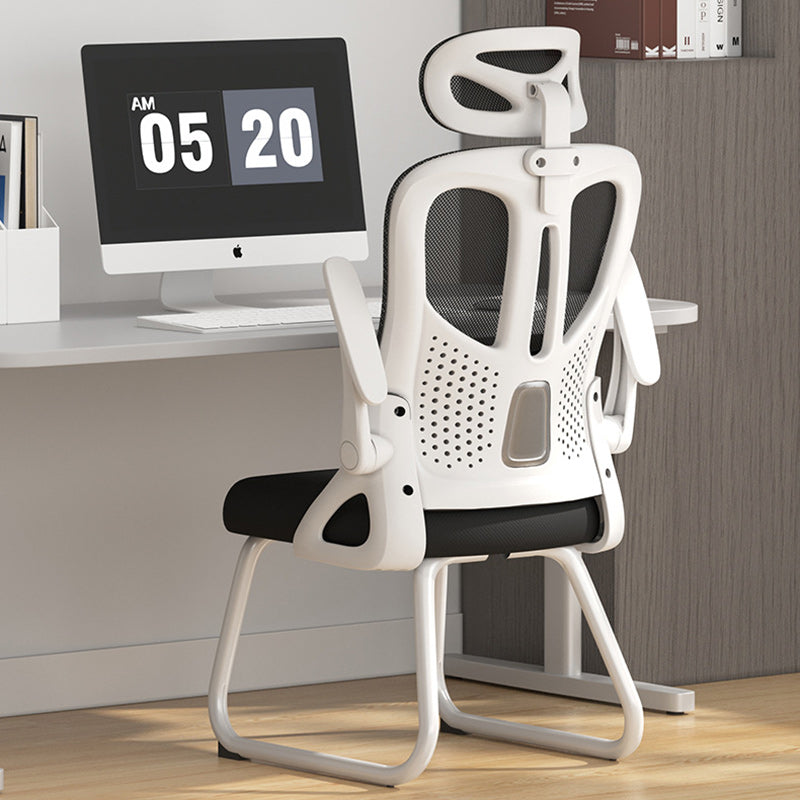 Modern Polyester Mesh Iron Desk Chair — Without Headrest / Sponge / White Frame & Gray Mesh