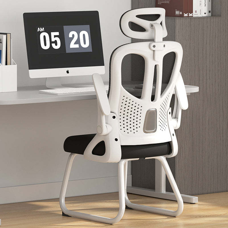 Modern Polyester Mesh Iron Desk Chair — Without Headrest / Sponge / White Frame & Gray Mesh