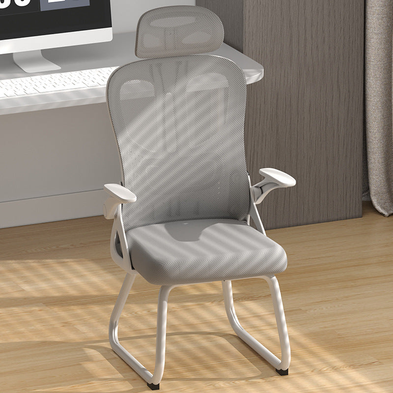 Modern Polyester Mesh Iron Desk Chair — Without Headrest / Sponge / White Frame & Black Mesh