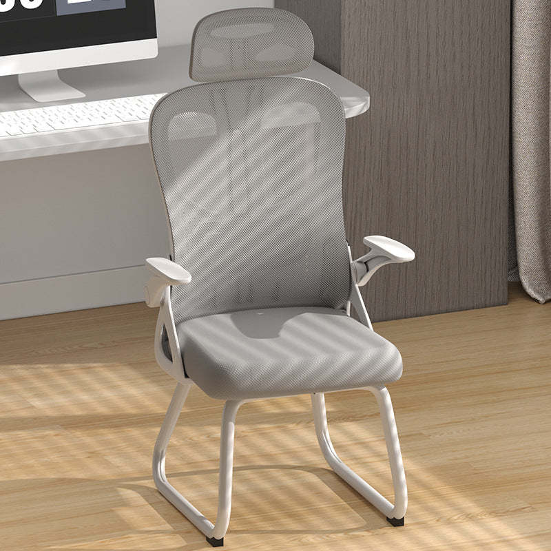 Modern Polyester Mesh Iron Desk Chair — Without Headrest / Sponge / White Frame & Black Mesh