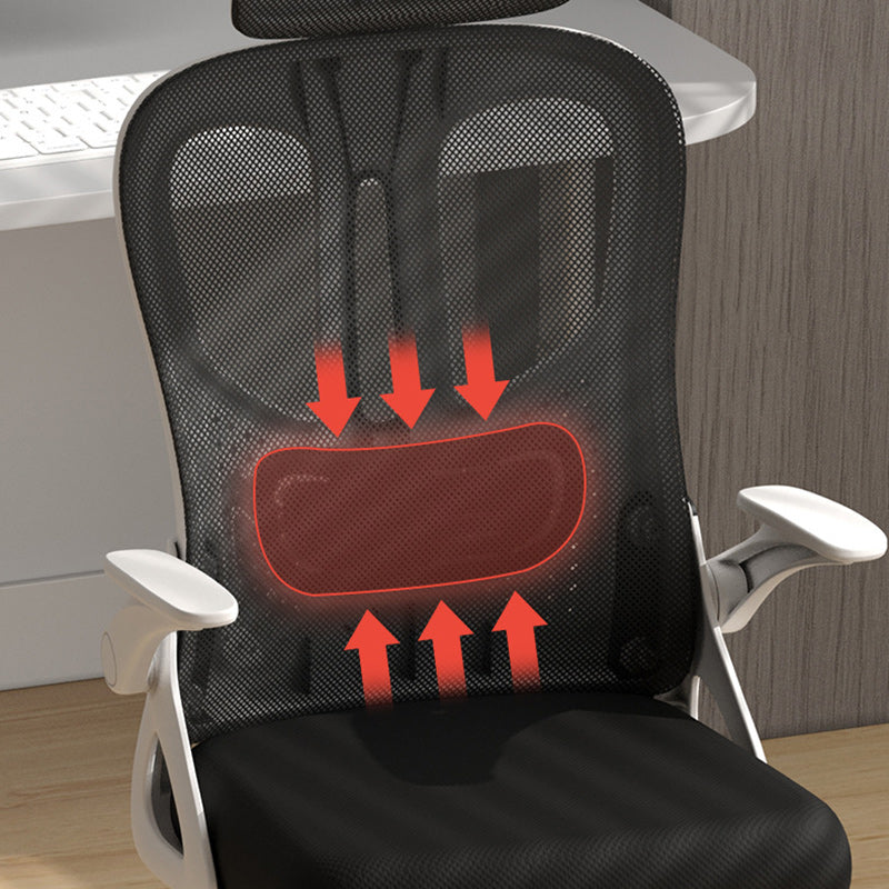 Modern Polyester Mesh Iron Desk Chair — With Headrest / Sponge / White Frame & Gray Mesh
