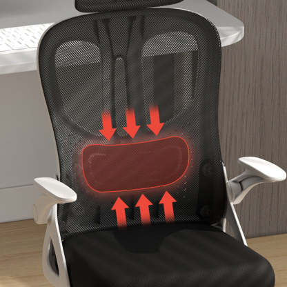 Modern Polyester Mesh Iron Desk Chair — With Headrest / Sponge / White Frame & Gray Mesh