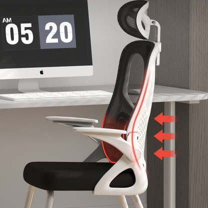 Modern Polyester Mesh Iron Desk Chair — With Headrest / Latex / White Frame & Gray Mesh