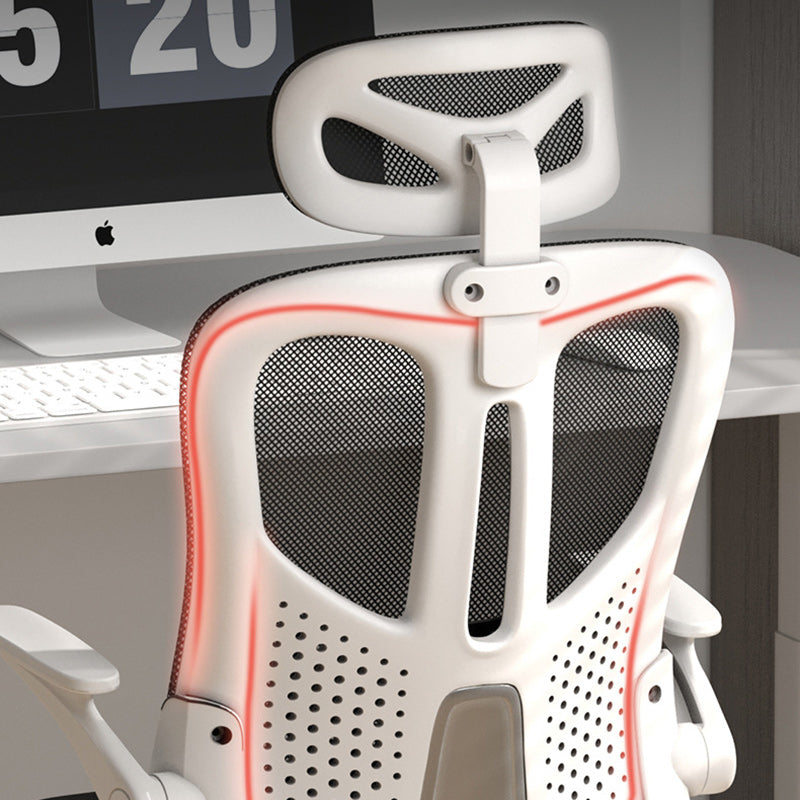 Modern Polyester Mesh Iron Desk Chair — With Headrest / Sponge / White Frame & Black Mesh