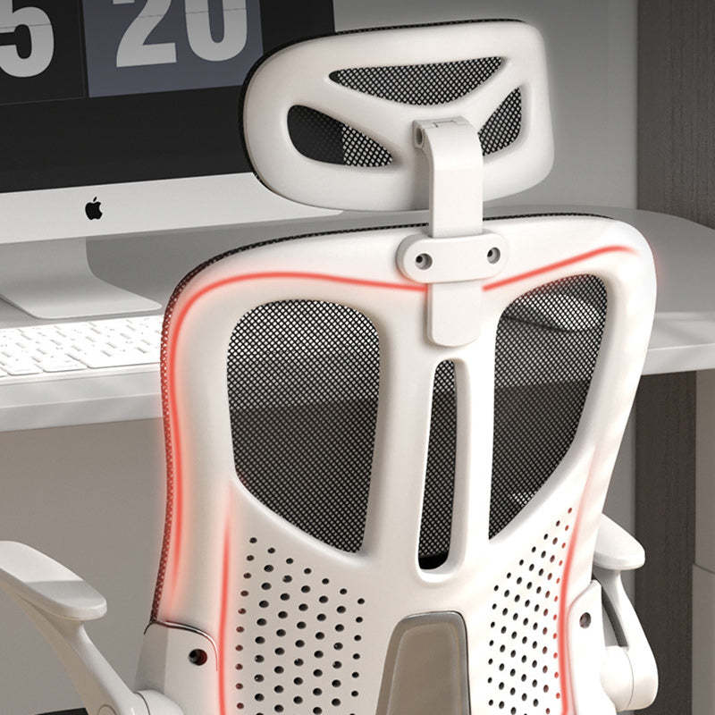 Modern Polyester Mesh Iron Desk Chair — With Headrest / Sponge / White Frame & Black Mesh