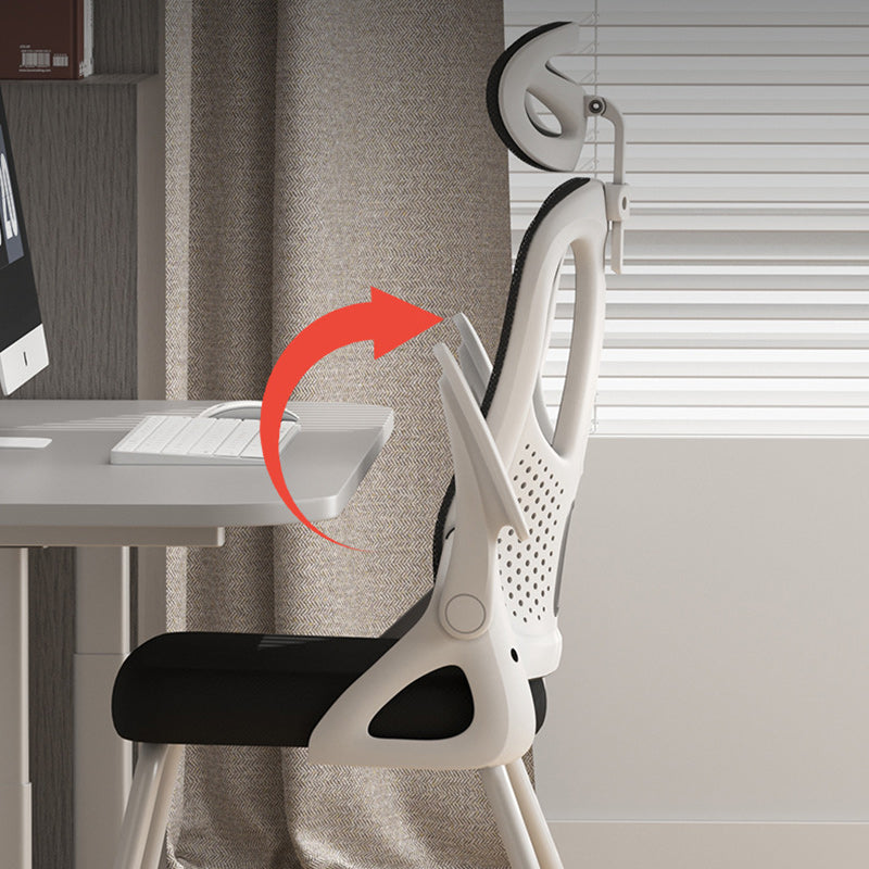 Modern Polyester Mesh Iron Desk Chair — With Headrest / Latex / White Frame & Black Mesh
