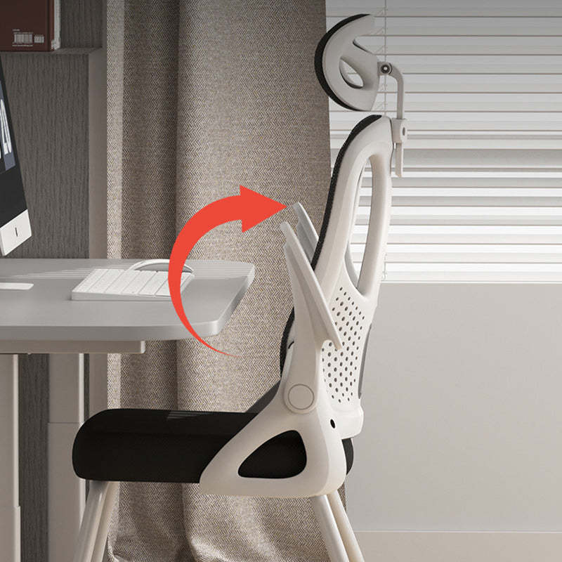 Modern Polyester Mesh Iron Desk Chair — With Headrest / Latex / White Frame & Black Mesh