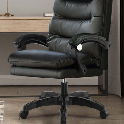 Modern Cowhide Steel Massage Desk Chair — Massageable & With Footrest / Ordinary Cotton Cushion / Orange