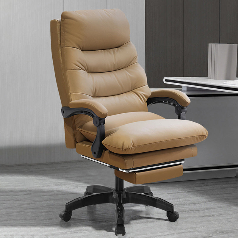 Modern Cowhide Steel Massage Desk Chair — Massageable & With Footrest / Ordinary Cotton Cushion / Black