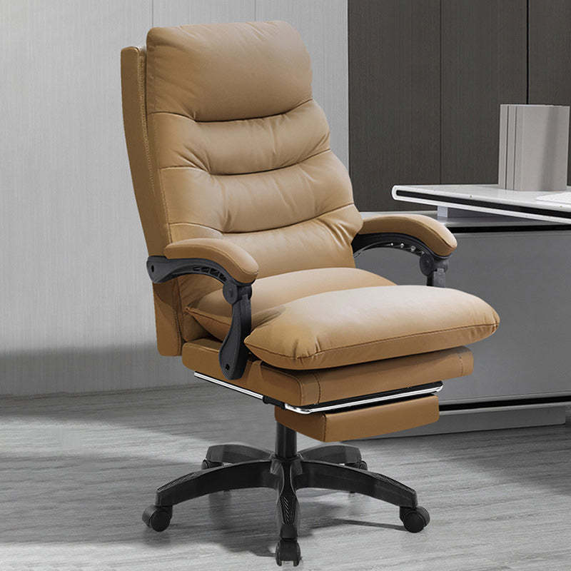 Modern Cowhide Steel Massage Desk Chair — Massageable & With Footrest / Ordinary Cotton Cushion / Black