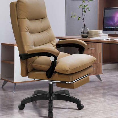 Modern Cowhide Steel Massage Desk Chair — Without Footrest / Stylized Cotton Cushion / Orange