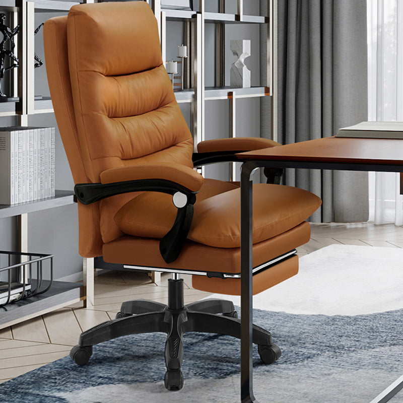 Modern Cowhide Steel Massage Desk Chair — Without Footrest / Stylized Cotton Cushion / Black
