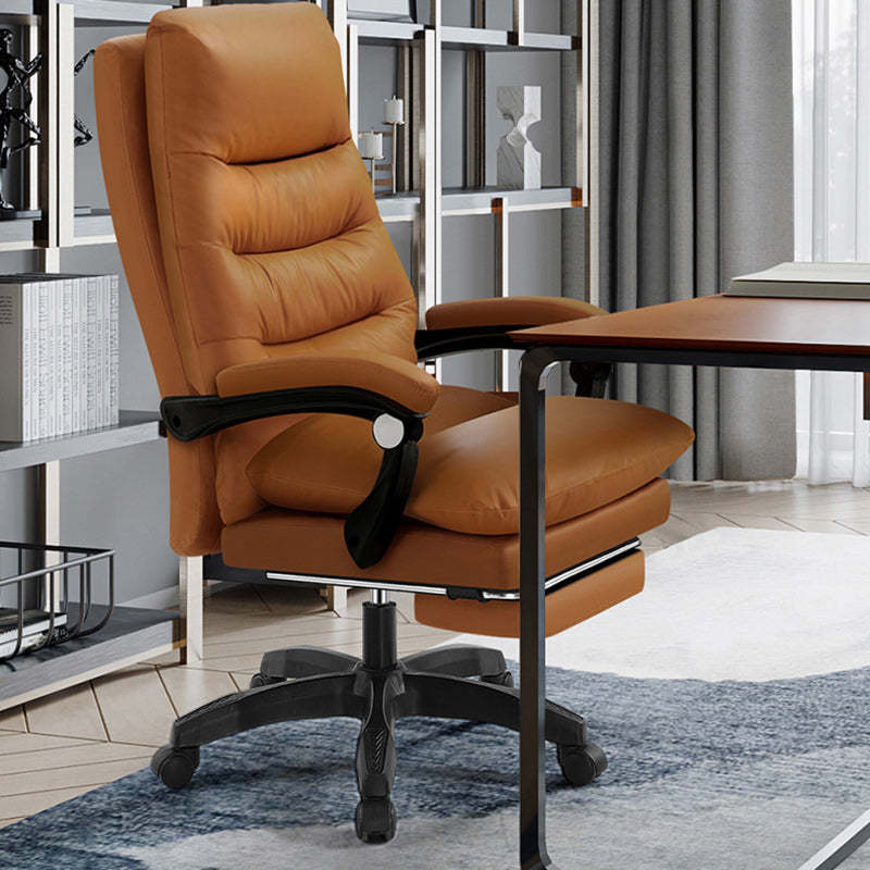 Modern Cowhide Steel Massage Desk Chair — Without Footrest / Stylized Cotton Cushion / Black