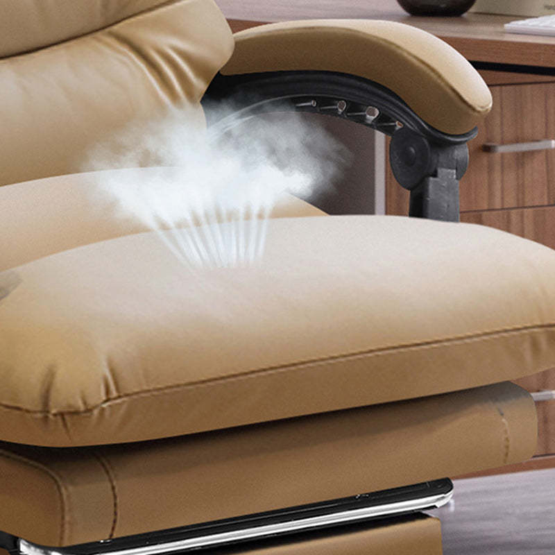 Modern Cowhide Steel Massage Desk Chair — With Footrest / Ordinary Cotton Cushion / Black
