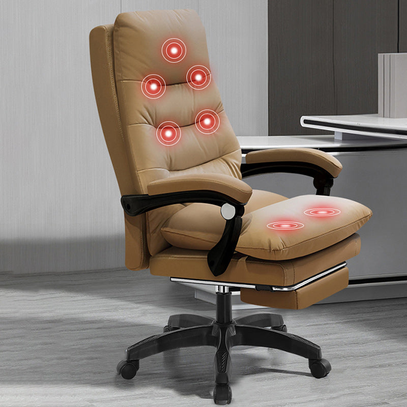 Modern Cowhide Steel Massage Desk Chair — With Footrest / Stylized Cotton Cushion / Orange
