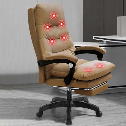 Modern Cowhide Steel Massage Desk Chair — With Footrest / Stylized Cotton Cushion / Orange