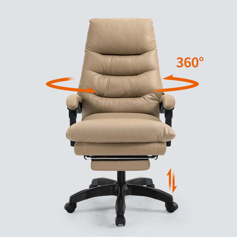 Modern Cowhide Steel Massage Desk Chair — With Footrest / Stylized Cotton Cushion / Black