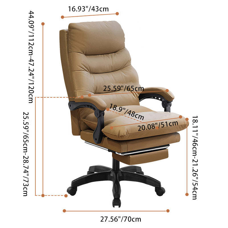 Modern Cowhide Steel Massage Desk Chair — Without Footrest / Stylized Cotton Cushion / Khaki