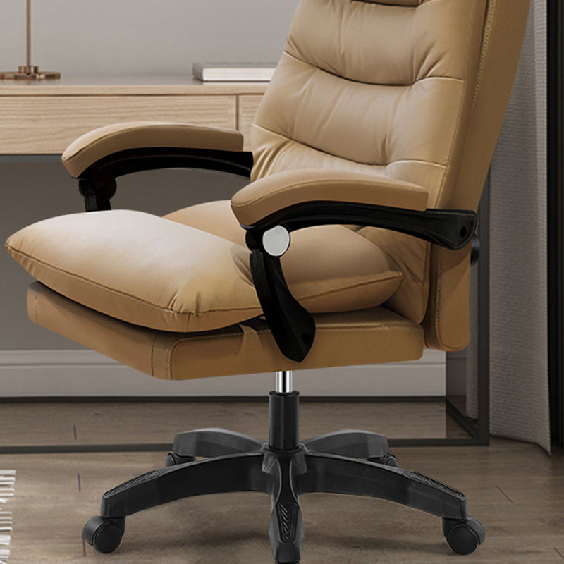 Modern Cowhide Steel Massage Desk Chair — Massageable & With Footrest / Stylized Cotton Cushion / Black