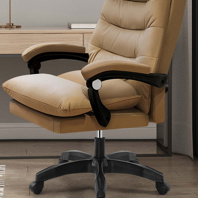 Modern Cowhide Steel Massage Desk Chair — Massageable & With Footrest / Stylized Cotton Cushion / Black