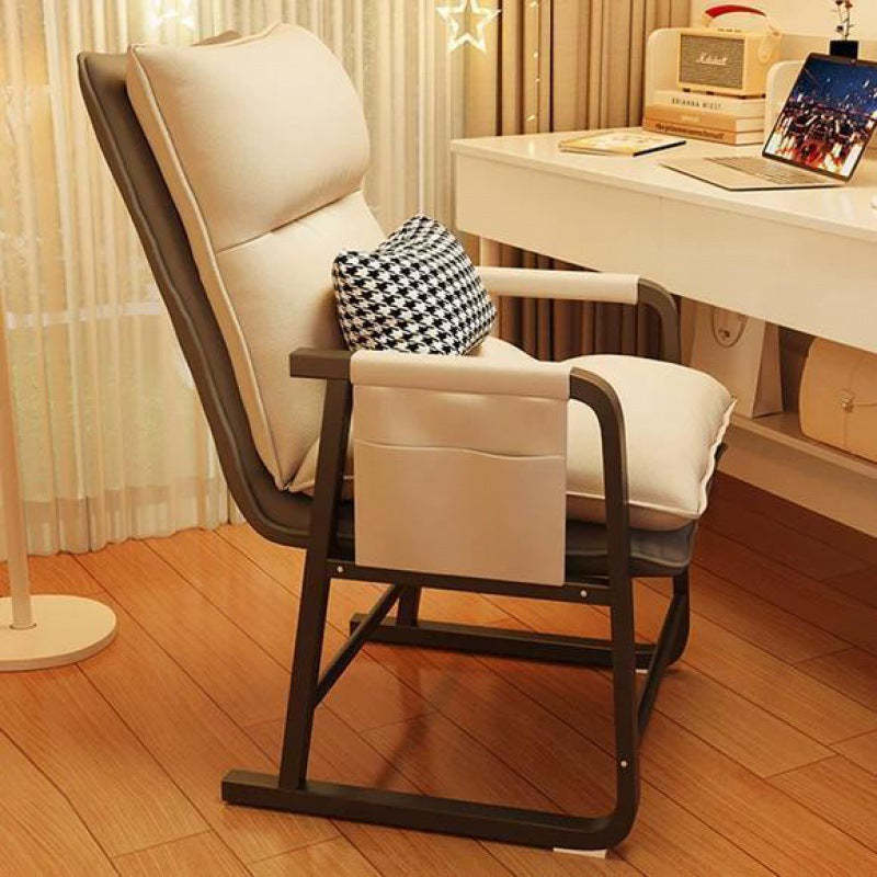 Minimalist Fabric Steel Cotton Desk Chair — Without Footrest / Beige
