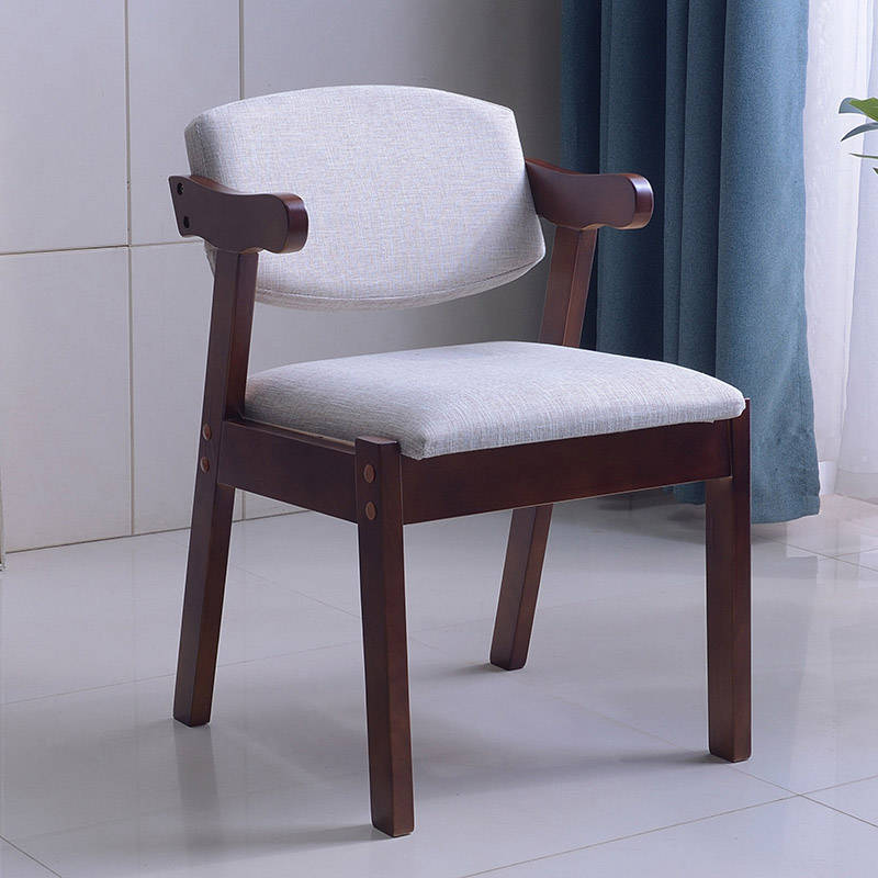 Modern Rubber Wood Fabric Leather Desk Chair — Brown - Fabric / White
