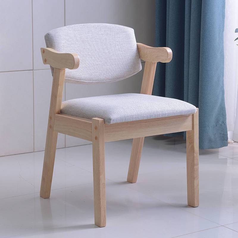 Modern Rubber Wood Fabric Leather Desk Chair — Brown - Fabric / Wood Color