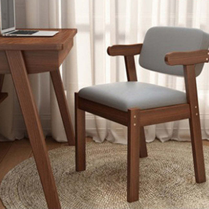 Modern Rubber Wood Fabric Leather Desk Chair — Gray - Fabric / Walnut Color