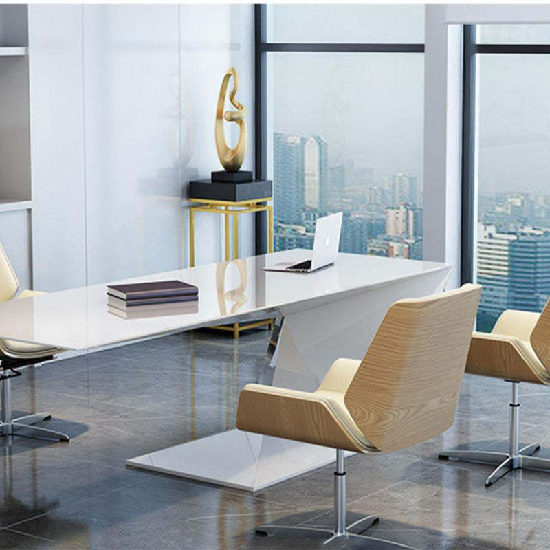 Nordic Leather Steel Swivel Desk Chair — Orange Seat & White Frame / Fixed Leg