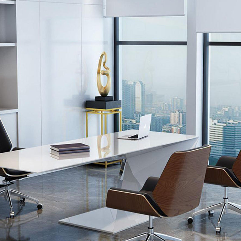 Nordic Leather Steel Swivel Desk Chair — Yellow Seat & White Frame / Wheeled Leg