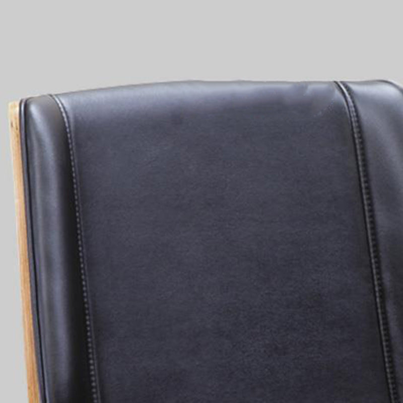 Nordic Leather Steel Swivel Desk Chair — Black Seat & White Frame / Fixed Leg